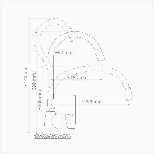 Μπαταρία Κουζίνας Ορειχάλκινη με Ελαστικό Ρουξούνι Forte  M 1604-BLC Flex Ματ Μαύρο
