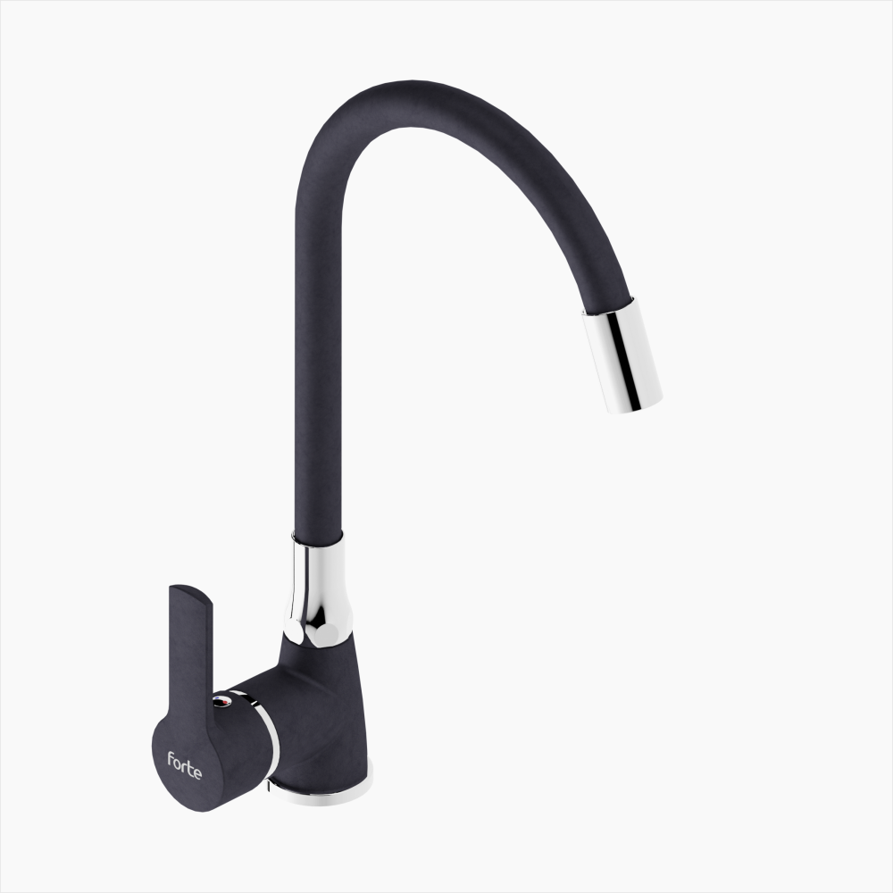 Μπαταρία Κουζίνας Ορειχάλκινη με Ελαστικό Ρουξούνι Forte  M 1604-BLC Flex Ματ Μαύρο