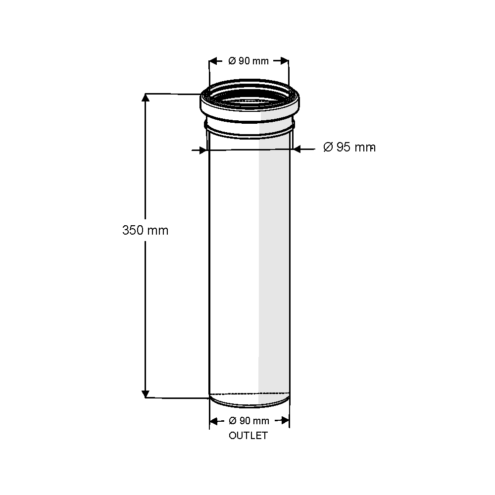 Σωλήνα Αποχέτευσης ίσιος Φ90  x 350 mm  1189