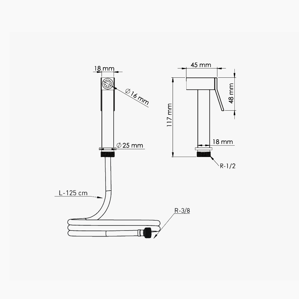 Ντους Μπιντέ Σωματικής Υγιεινής ''Brass'' Τετράγωνο Χρώμιο  1449