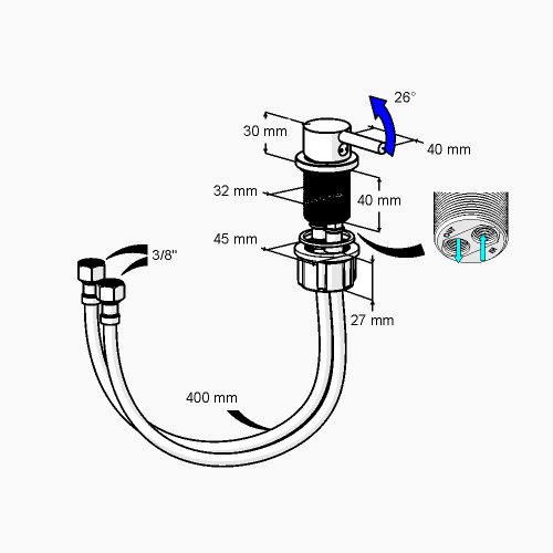 Μπαταριά  Εντοιχισμού Λεκάνης με Σύστημα Μπιντέ Διπλής Ροής Κρύου/Ζεστού Νερού  Χρώμιο  1611
