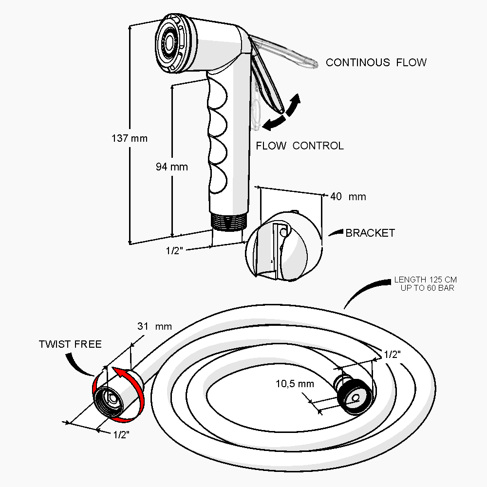 Ντους Μπιντέ Σωματικής Υγιεινής ''Felix'' Λευκό  1441